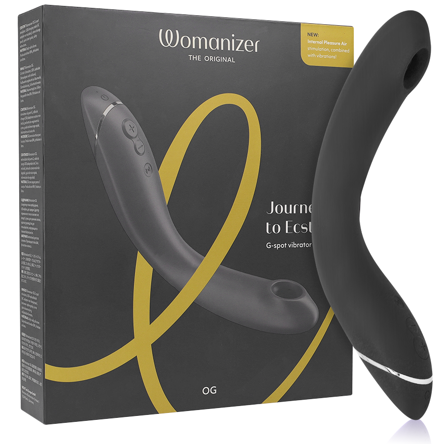 Womanizer OG G-Spot Vibrador na cor slate, destacando seu design ergonômico e a cabeça de estimulação