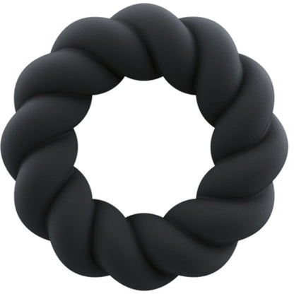 ROCKS-OFF Anel Peniano Twist em Silicone Preto, design ergonómico para prazer e ereções duradouras.