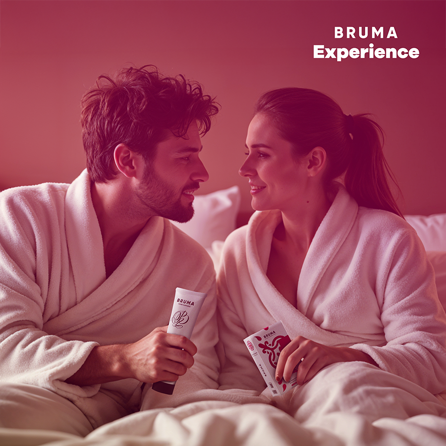 Close-up do BRUMA Kit Sensorial Chiclete Tentação com potencializador de orgasmo e acessórios
