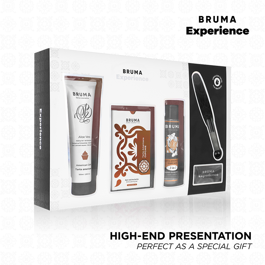 BRUMA XPERIENCE Kit de Tentação Doce Americana com Potencializador, mostrando os componentes do kit para uma experiência sensual.