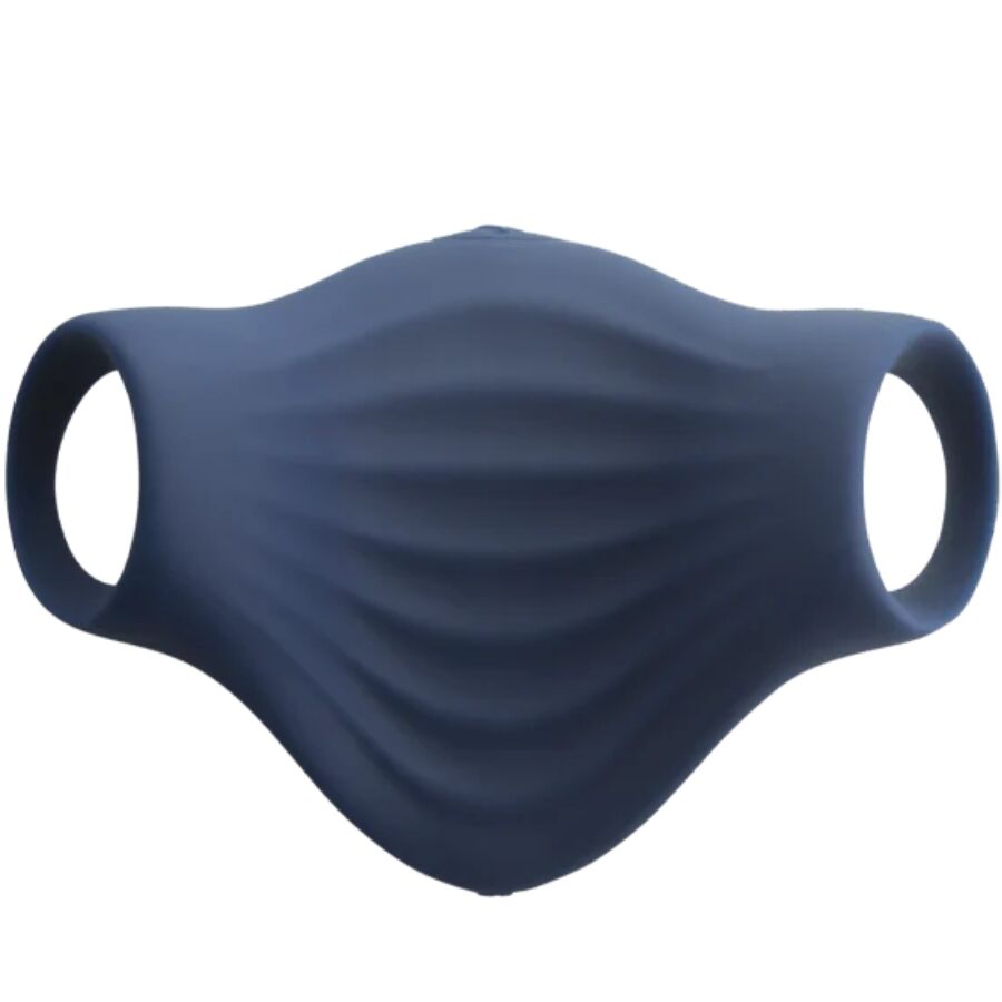 Close-up of the ROCKS-OFF Masturbador Vibrador Flexível Palm Blue showing its ergonomic design and textured interior.