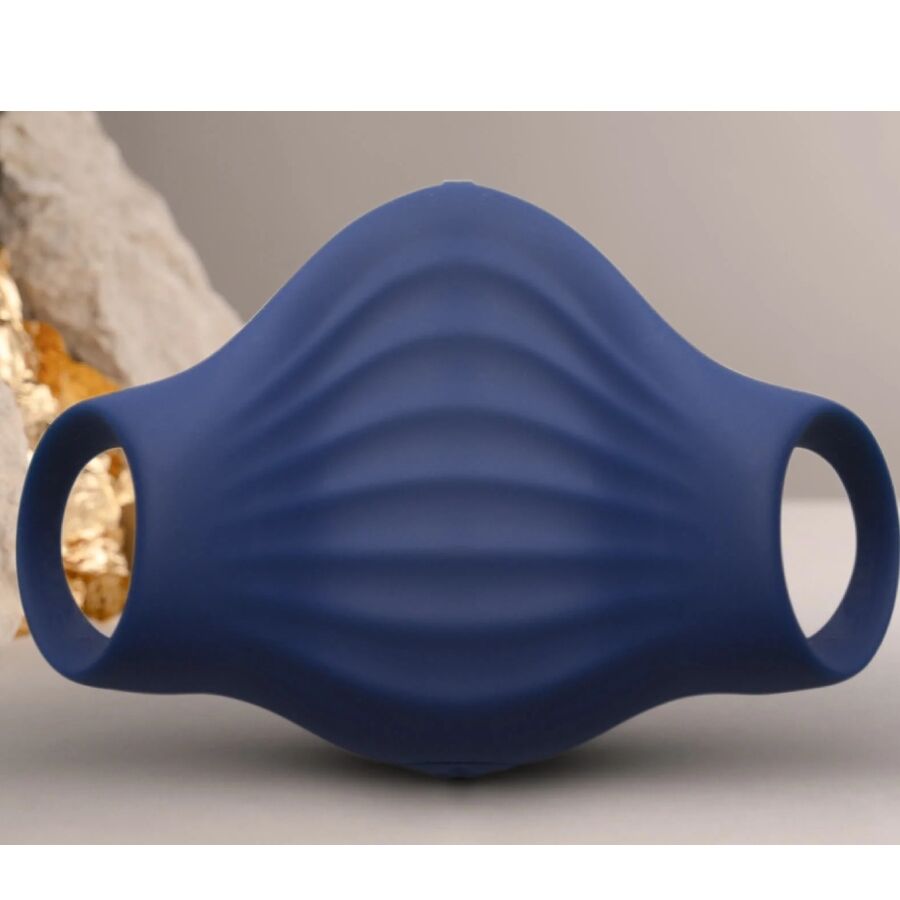 Close-up of the ROCKS-OFF Masturbador Vibrador Flexível Palm Blue showing its ergonomic design and textured interior.