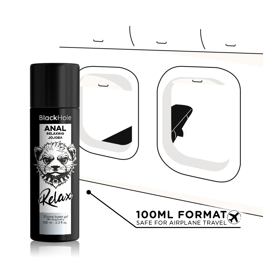 BLACK HOLE Relaxante Anal Jojoba Base de Silicone 100 ML, para conforto e prazer anal.