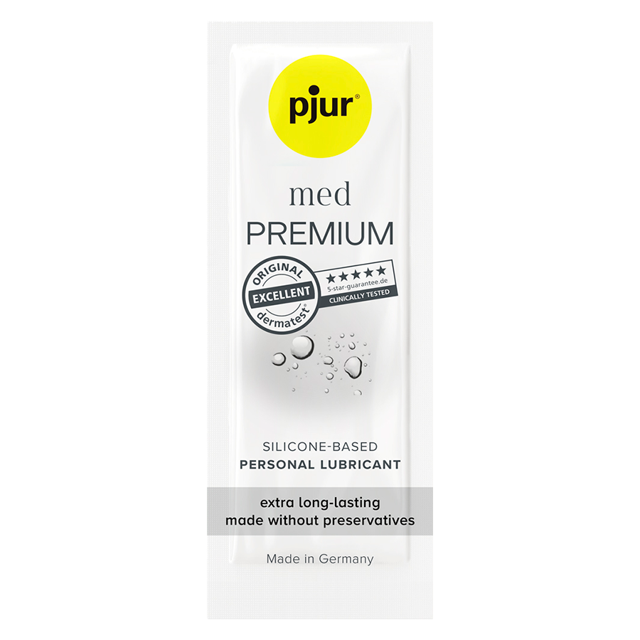 Embalagem do PJUR Lubrificante de Silicone MED 1.5 ML, destacando o design prático e o volume do produto.