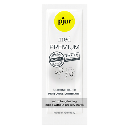 Embalagem do PJUR Lubrificante de Silicone MED 1.5 ML, destacando o design prático e o volume do produto.