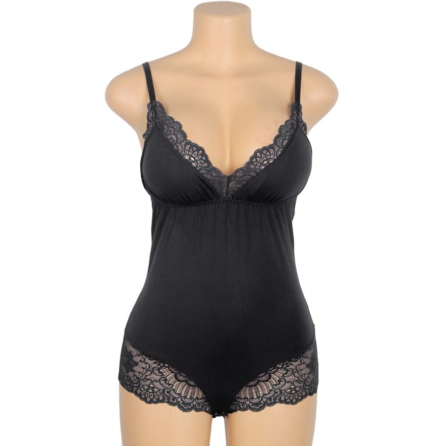 Teddy Lingerie SUBBLIME Preto Floral com Renda S/M, exibindo detalhes da renda e tecido.