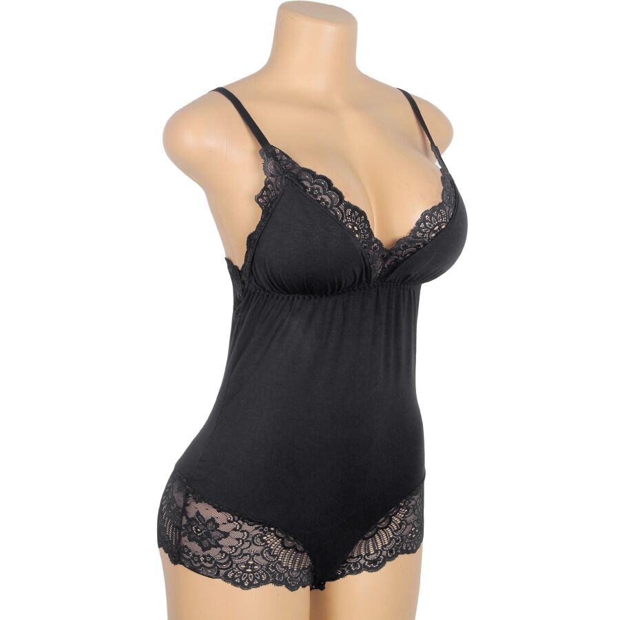 Teddy Lingerie SUBBLIME Preto Floral com Renda S/M, exibindo detalhes da renda e tecido.