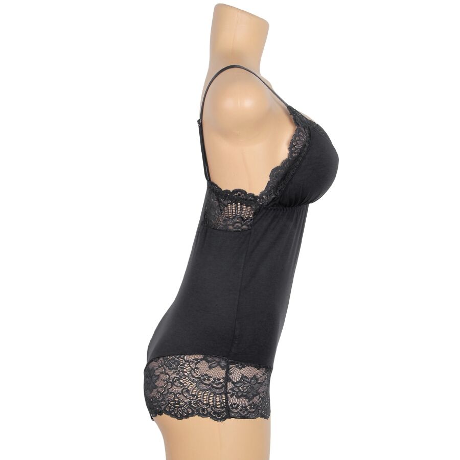 Teddy Lingerie SUBBLIME Preto Floral com Renda S/M, exibindo detalhes da renda e tecido.
