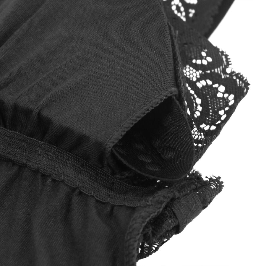 Teddy Lingerie SUBBLIME Preto Floral com Renda S/M, exibindo detalhes da renda e tecido.
