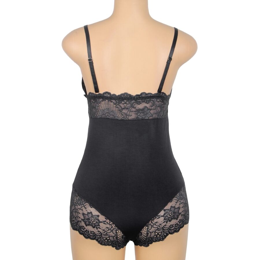 Teddy Lingerie SUBBLIME Preto Floral com Renda S/M, exibindo detalhes da renda e tecido.