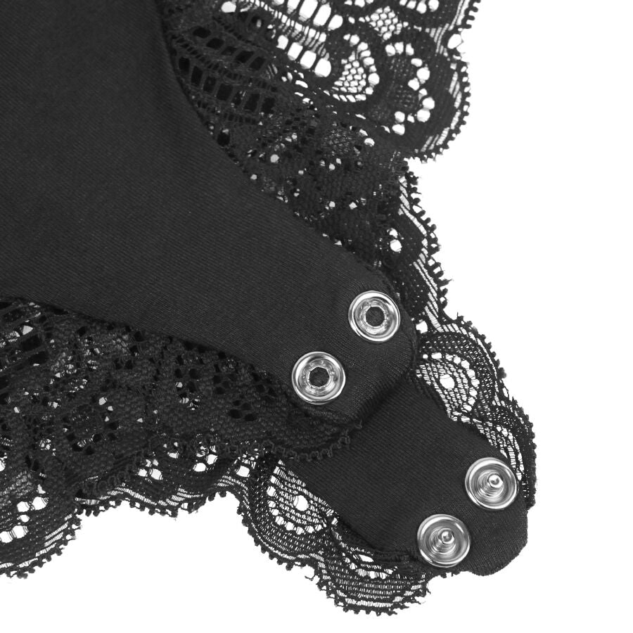 Teddy Lingerie SUBBLIME Preto Floral com Renda S/M, exibindo detalhes da renda e tecido.