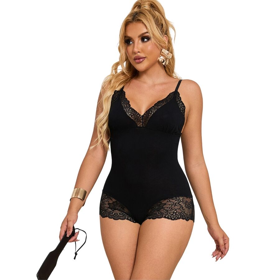 Teddy Lingerie SUBBLIME Preto Floral com Renda S/M, exibindo detalhes da renda e tecido.