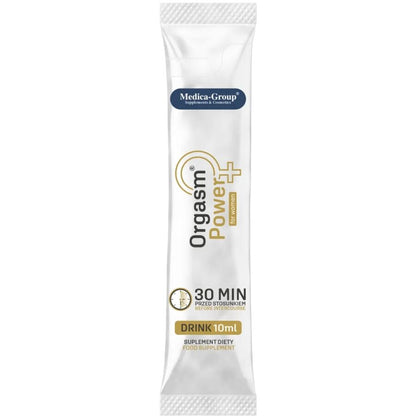 Frasco da MEDICA GROUP Bebida Estimulante Orgasmo Feminino 10ml, destacando a embalagem e detalhes do produto.