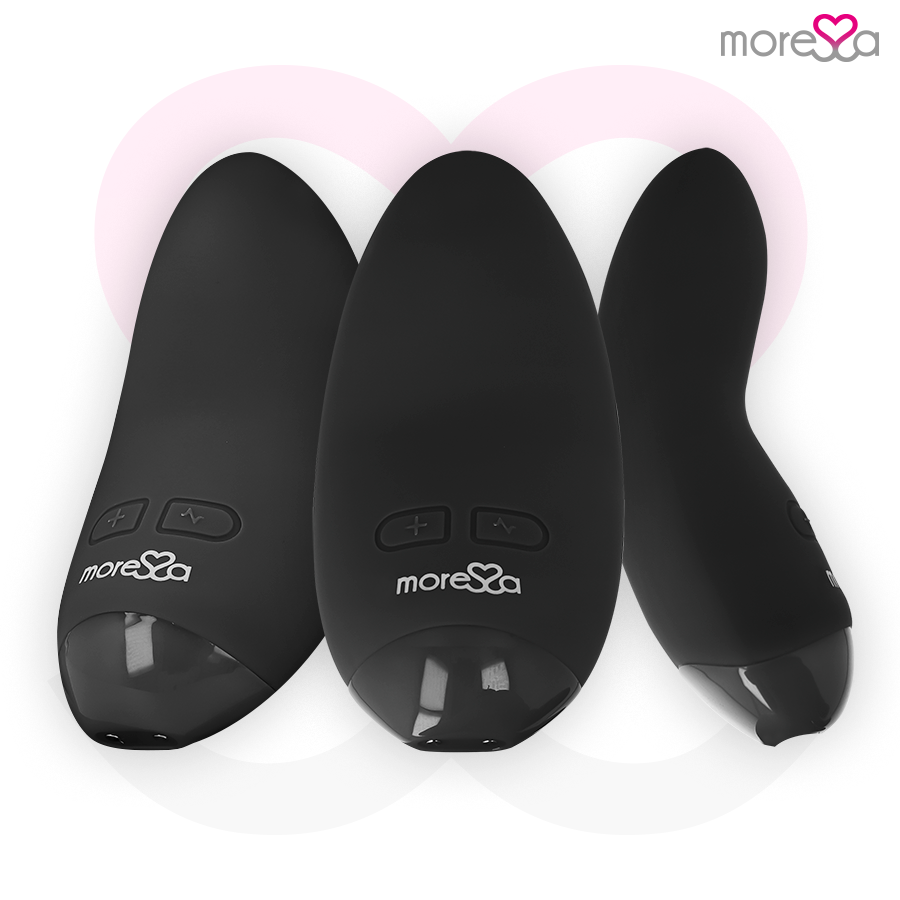 Vibrador MORESSA Blossom preto, mini massageador de silicone recarregável com múltiplas vibrações.