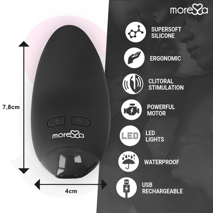 Vibrador MORESSA Blossom preto, mini massageador de silicone recarregável com múltiplas vibrações.