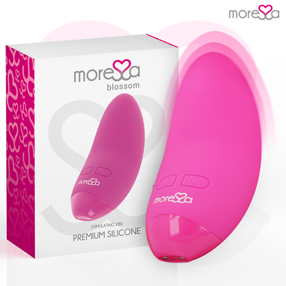Close-up do Vibrador Mini MORESSA Blossom Rosa, destacando seu design ergonômico e textura de silicone.