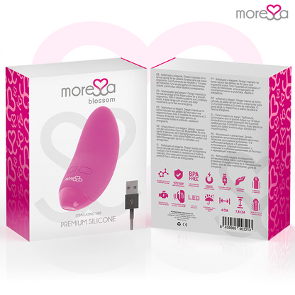 Close-up do Vibrador Mini MORESSA Blossom Rosa, destacando seu design ergonômico e textura de silicone.