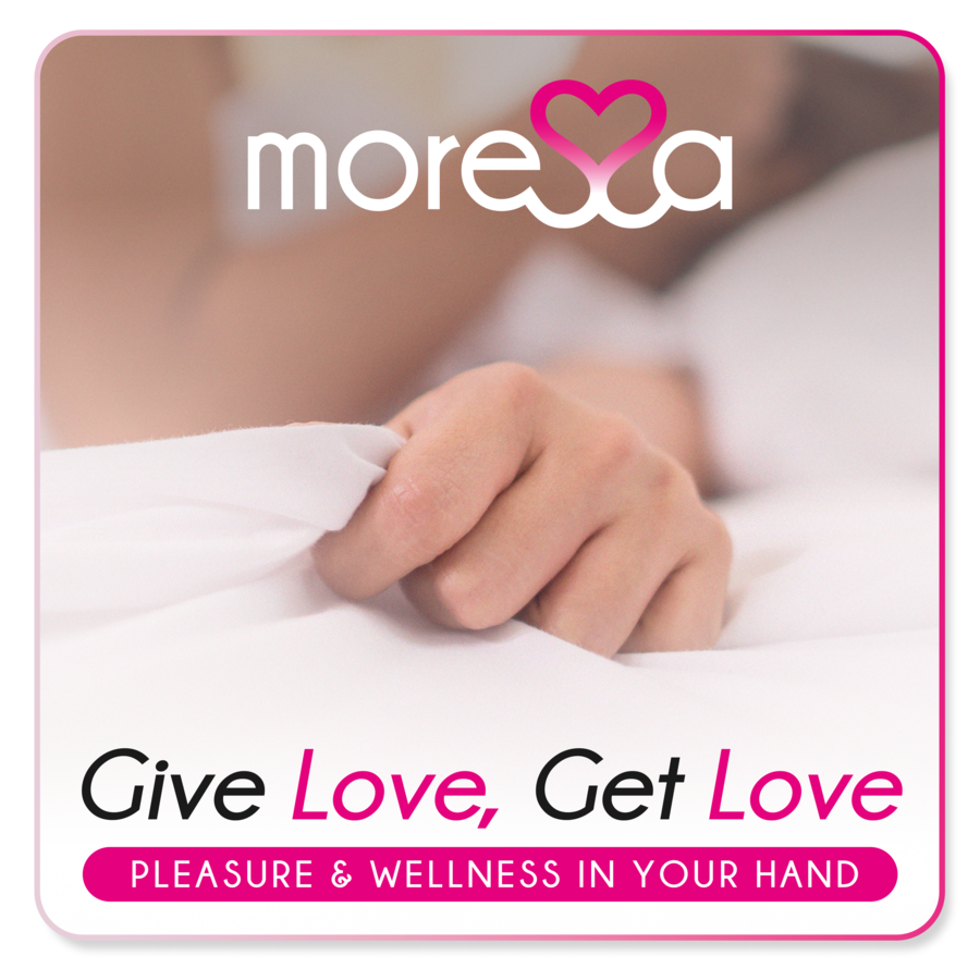 Close-up of the MORESSA Brad Premium Silicone Rechargeable Vibrating Penis Ring in Rosa, showing its flexible design and clitoral stimulator.