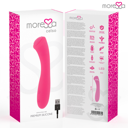 Vibrador MORESSA Celso Premium de silicone recarregável com design ergonómico e ponta estimulante