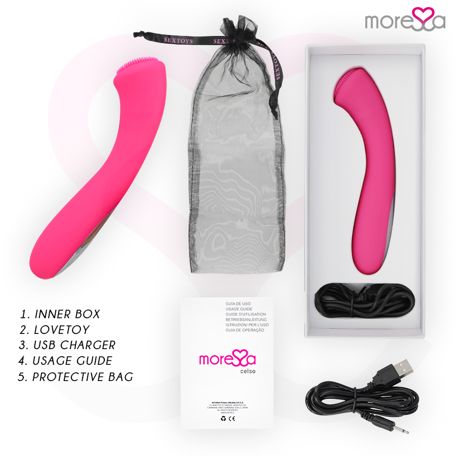 Vibrador MORESSA Celso Premium de silicone recarregável com design ergonómico e ponta estimulante