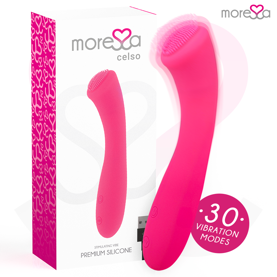 Vibrador MORESSA Celso Premium de silicone recarregável com design ergonómico e ponta estimulante
