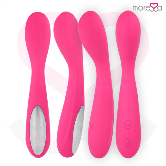 Close-up do Vibrador MORESSA Druso Premium Silicone Recarregável, mostrando seu design ergonômico e material de alta qualidade.