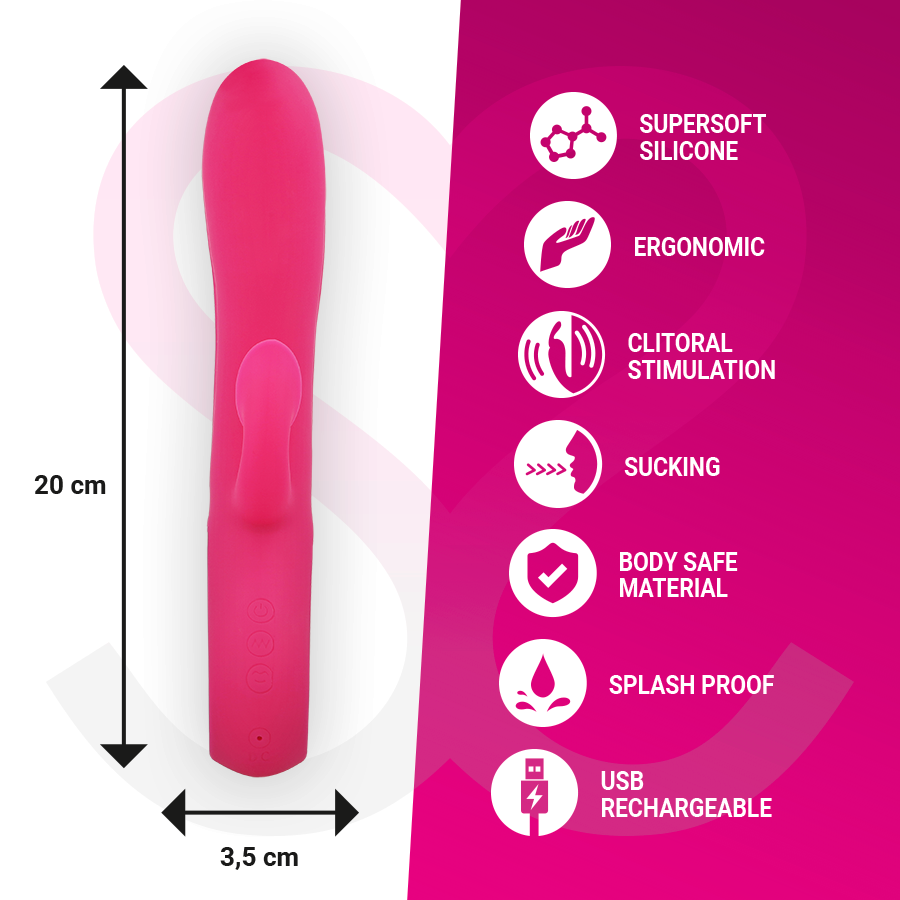 Vibrador MORESSA Dustin de silicone premium com sucção clitoriana e vibração dupla, design ergonómico e recarregável.