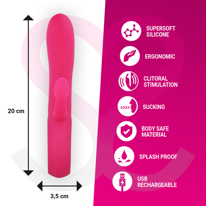 Vibrador MORESSA Dustin de silicone premium com sucção clitoriana e vibração dupla, design ergonómico e recarregável.