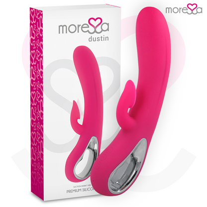 Vibrador MORESSA Dustin de silicone premium com sucção clitoriana e vibração dupla, design ergonómico e recarregável.