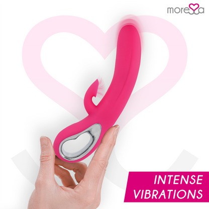 Vibrador MORESSA Dustin de silicone premium com sucção clitoriana e vibração dupla, design ergonómico e recarregável.