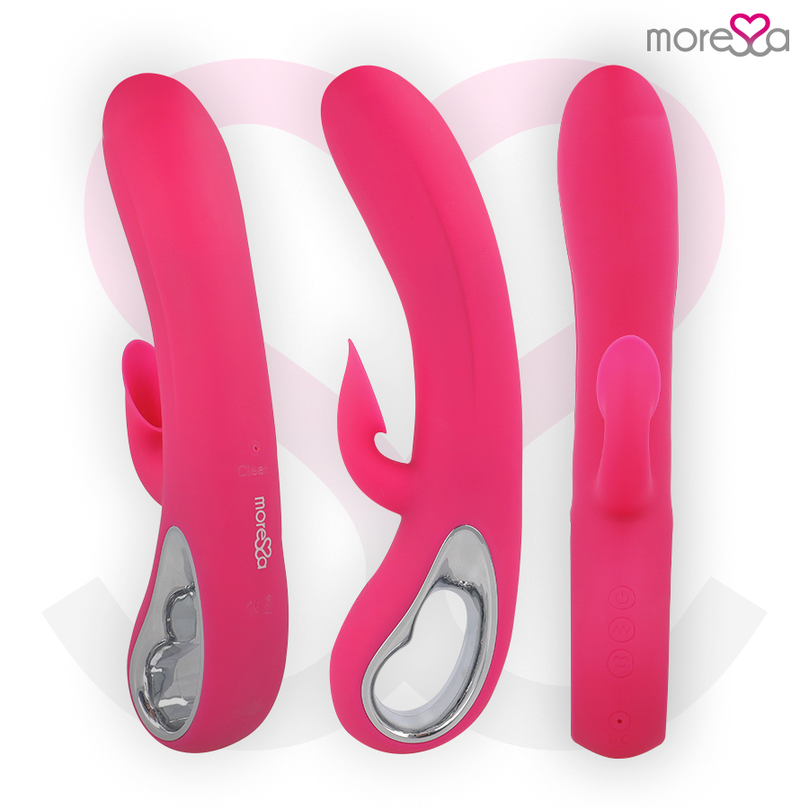 Vibrador MORESSA Dustin de silicone premium com sucção clitoriana e vibração dupla, design ergonómico e recarregável.