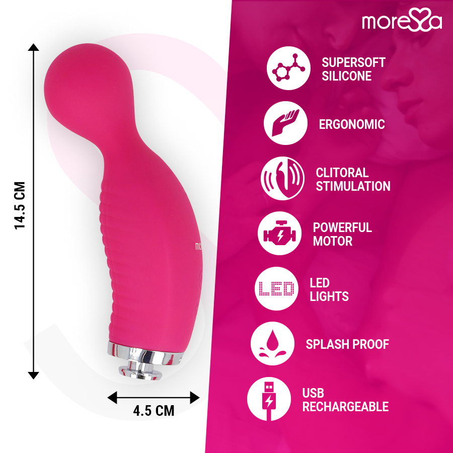 Close-up do vibrador MORESSA Kirk Duo Sucção e Massagem com detalhes em silicone e controle.