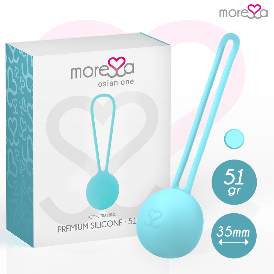 Bolas Vaginais MORESSA OSIAN ONE de silicone premium na cor turquesa, para treino do assoalho pélvico e bem-estar íntimo.