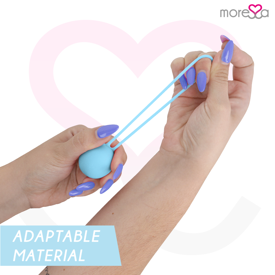 Bolas Vaginais MORESSA OSIAN ONE de silicone premium na cor turquesa, para treino do assoalho pélvico e bem-estar íntimo.