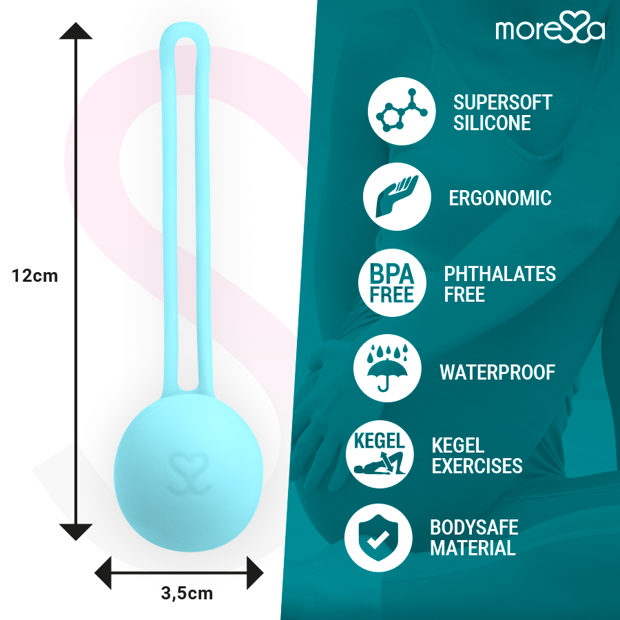 Bolas Vaginais MORESSA OSIAN ONE de silicone premium na cor turquesa, para treino do assoalho pélvico e bem-estar íntimo.