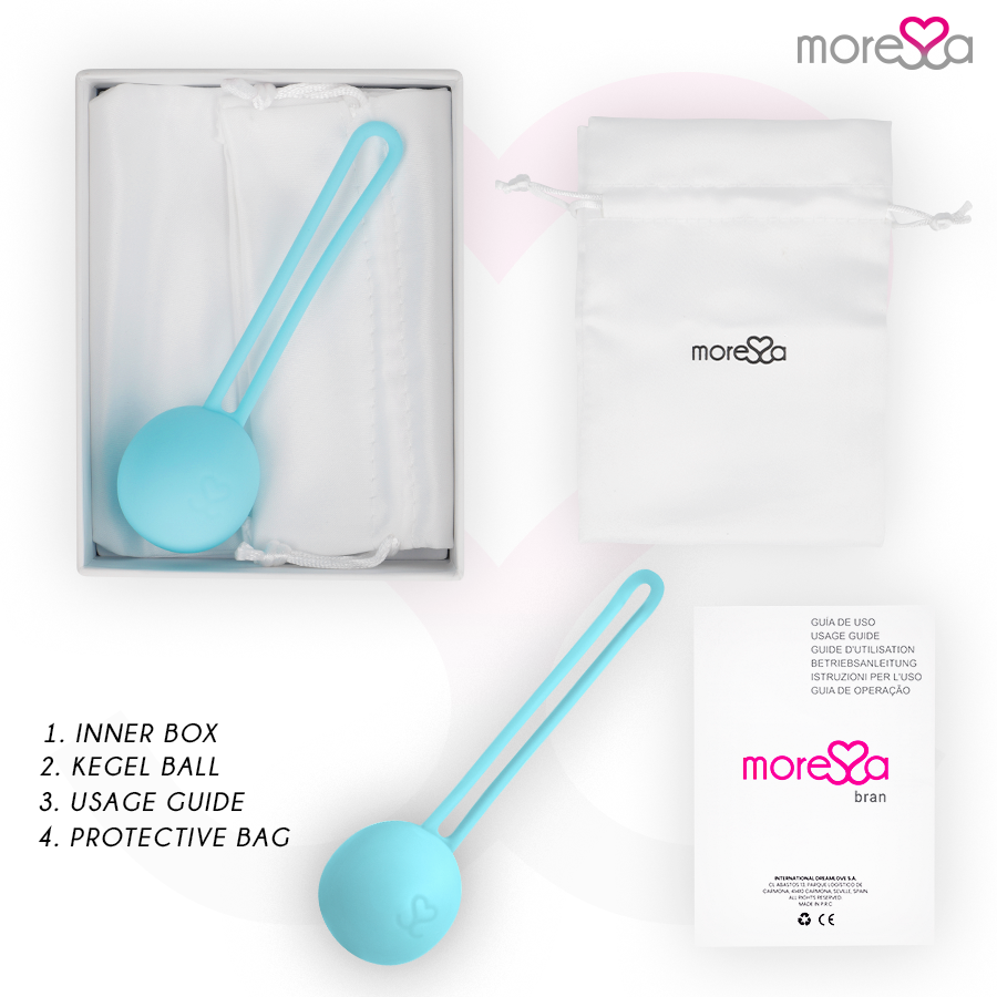 Bolas Vaginais MORESSA OSIAN ONE de silicone premium na cor turquesa, para treino do assoalho pélvico e bem-estar íntimo.