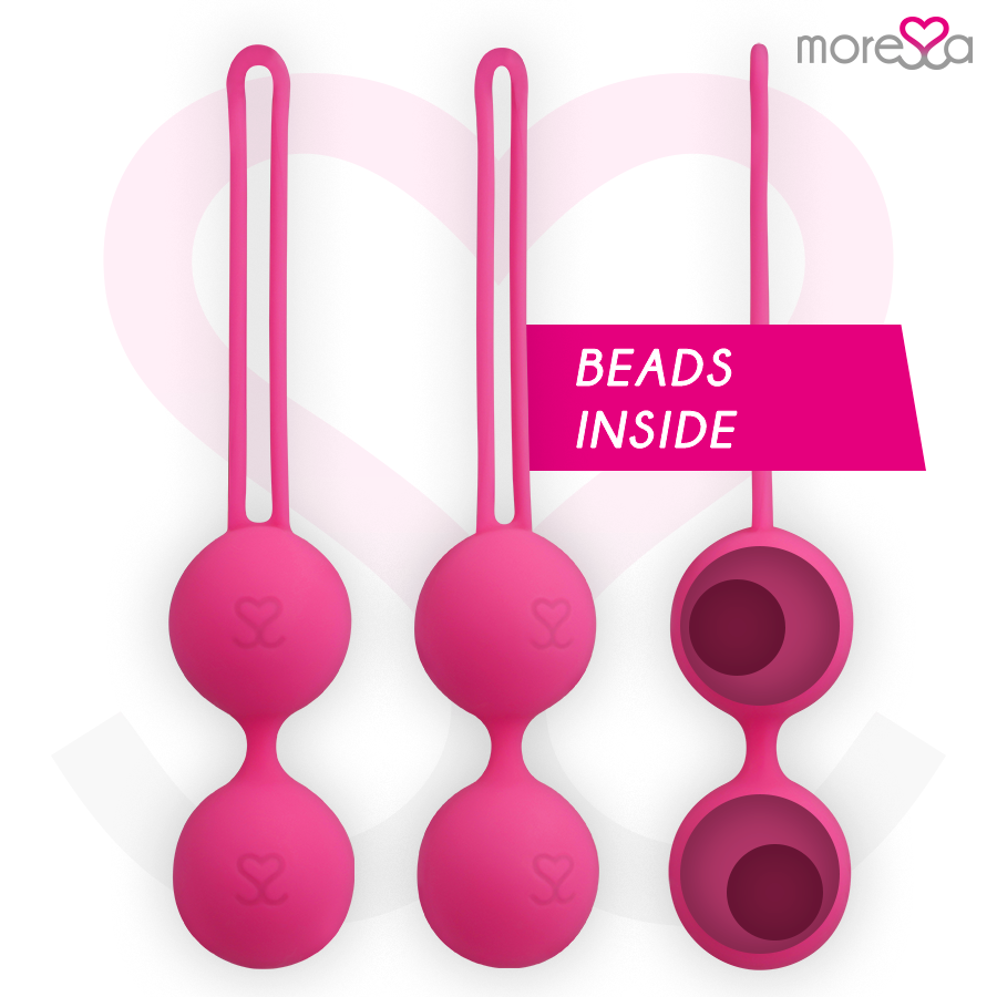 Close-up das Bolas Vaginais MORESSA Osian Três em Silicone Premium Rosa, mostrando design elegante e toque suave.