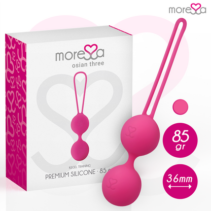 Close-up das Bolas Vaginais MORESSA Osian Três em Silicone Premium Rosa, mostrando design elegante e toque suave.
