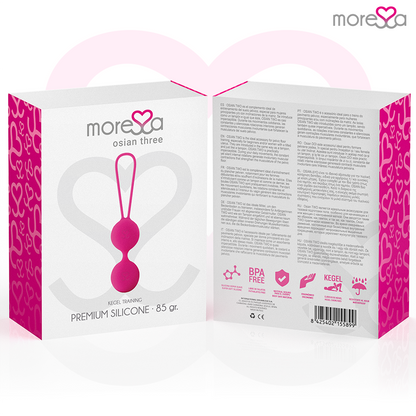 Close-up das Bolas Vaginais MORESSA Osian Três em Silicone Premium Rosa, mostrando design elegante e toque suave.