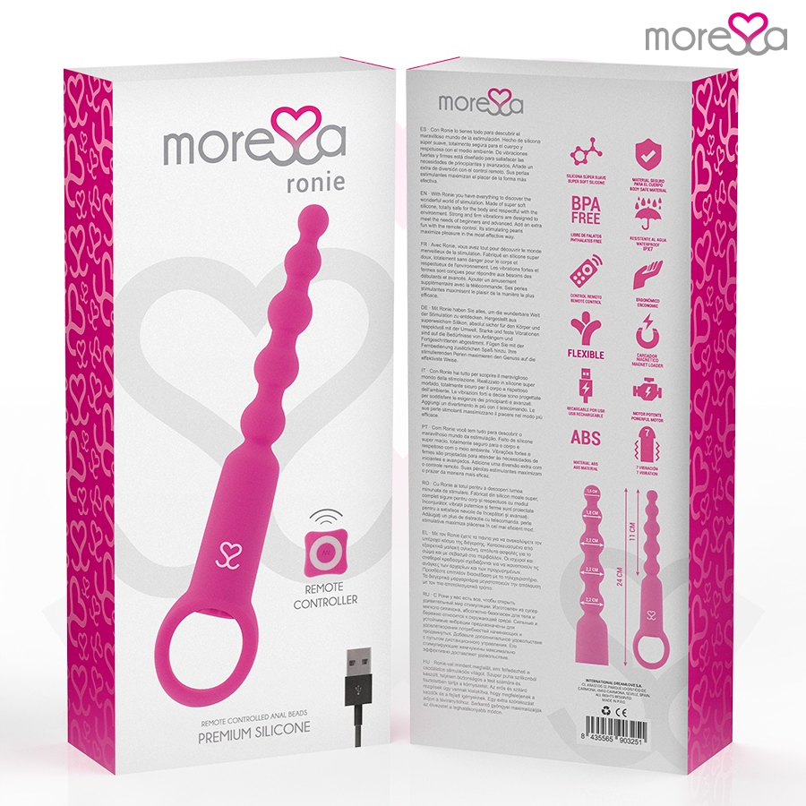 Close-up of the MORESSA Vibrador Anal Ronie com Controle Remoto Rosa showing its elegant design and features.