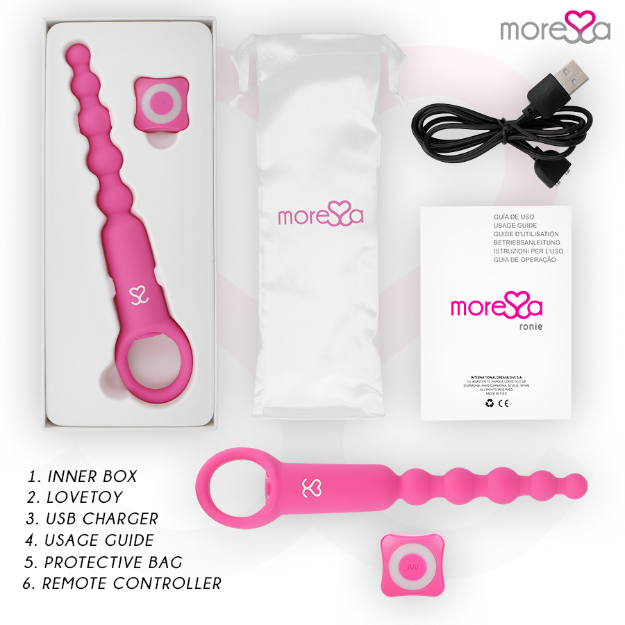 Close-up of the MORESSA Vibrador Anal Ronie com Controle Remoto Rosa showing its elegant design and features.