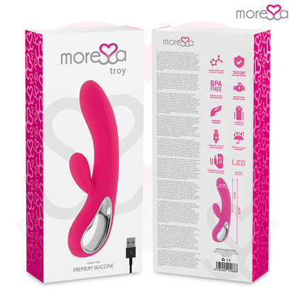 Vibrador MORESSA Troy Premium de silicone recarregável para estimulação dupla.