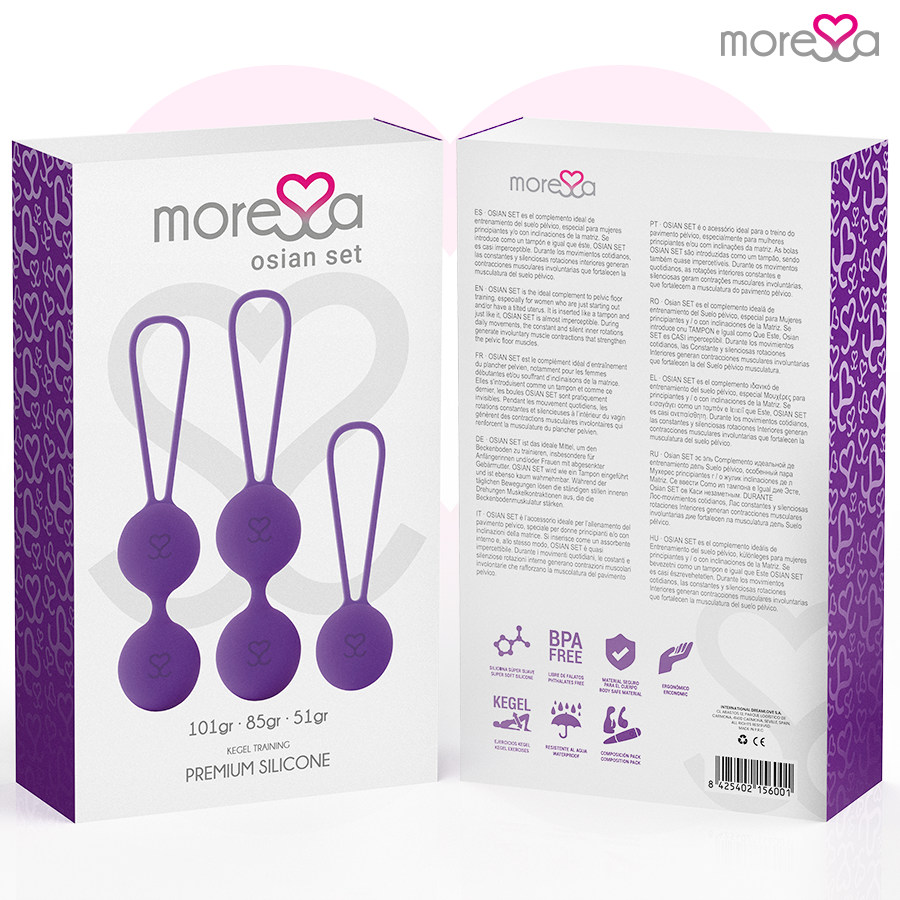 Close-up do Conjunto Bolas Vaginais MORESSA OSIAN Premium Silicone, exibindo seu design elegante e textura suave.