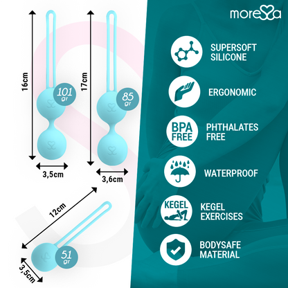 Moressa Conjunto Bolas Vaginais Osian Silicone Premium Turquesa para fortalecimento do assoalho pélvico.