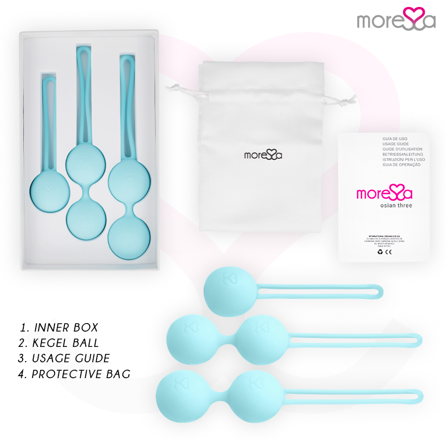 Moressa Conjunto Bolas Vaginais Osian Silicone Premium Turquesa para fortalecimento do assoalho pélvico.