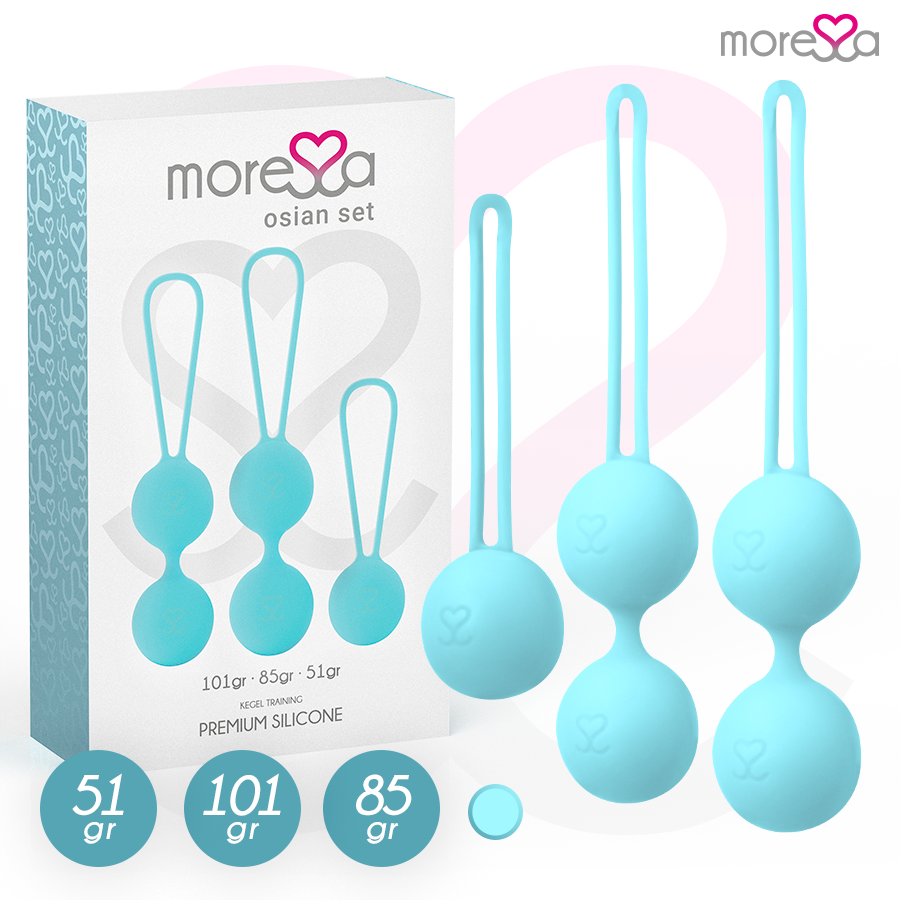 Moressa Conjunto Bolas Vaginais Osian Silicone Premium Turquesa para fortalecimento do assoalho pélvico.