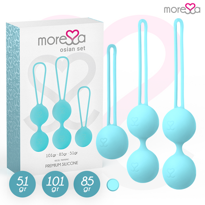 Moressa Conjunto Bolas Vaginais Osian Silicone Premium Turquesa para fortalecimento do assoalho pélvico.