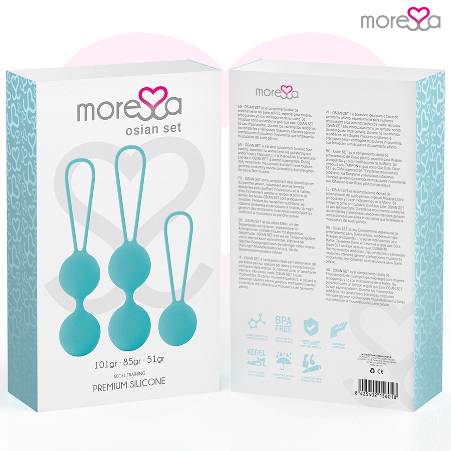 Moressa Conjunto Bolas Vaginais Osian Silicone Premium Turquesa para fortalecimento do assoalho pélvico.