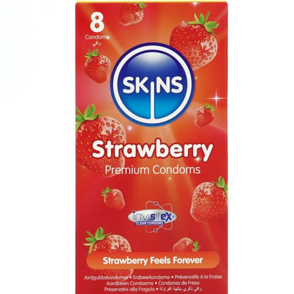 PRESERVATIVOS PREMIUM DE FRESA - PAQUETE DE 8