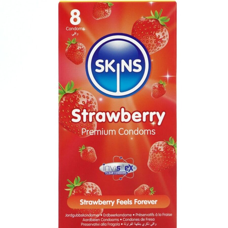 PRESERVATIVOS PREMIUM DE FRESA - PAQUETE DE 8